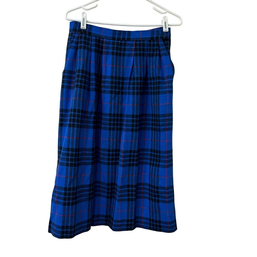 Pendleton Vtg Women Sz 10 Virgin Wool Blue Morgan Tartan Plaid Midi Skirt Pleats